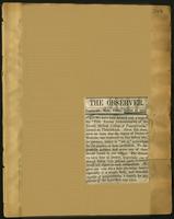 The Observer newspaper article - Fentonville, Michigan (clippings),  1854<blockquote class="juicy-quote">"We give our vote for a lady physician here – especially if a single lady, and therefore capable of administering a remedy for any disease of the heart that may occur."</blockquote><div class="view-evidence"><a href="https://doctress.org/islandora/object/islandora:1496/story/islandora:1540" class="btn btn-primary custom-colorbox-load"><span class="glyphicon glyphicon-search"></span> Evidence</a></div>